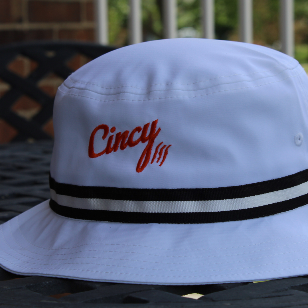 The Little Miami Bucket Hat - White w/ Orange Logo