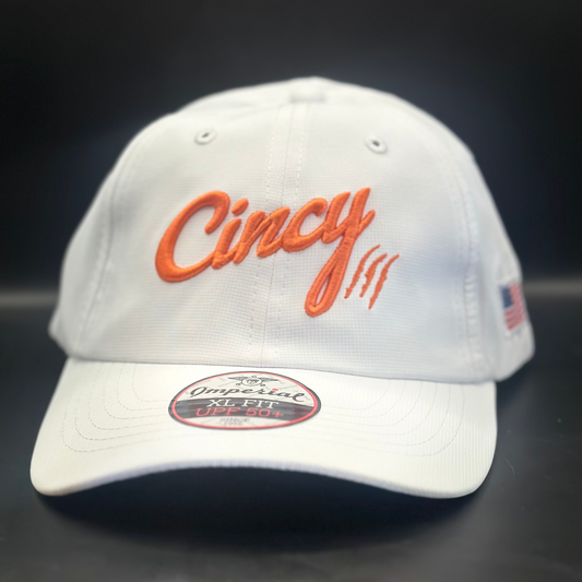 XL Performance Fit Dad Hat - White w/ Orange Logo