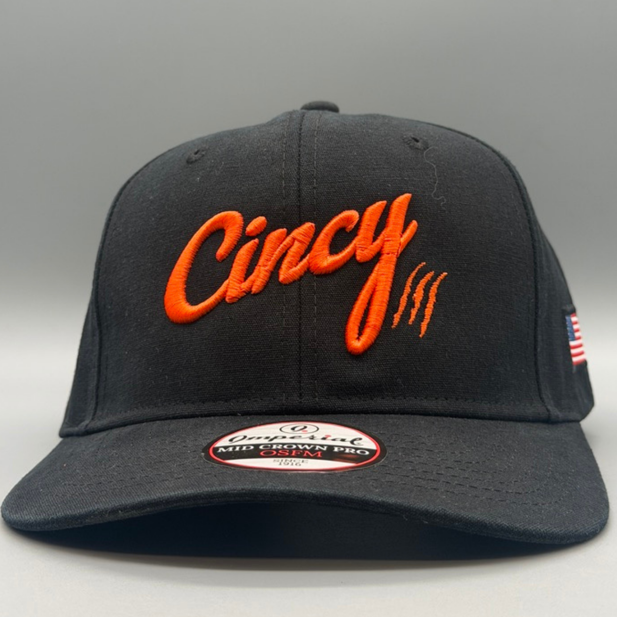 Heavy Washed Cotton - Mid-Crown - Black w/ Orange Logo
